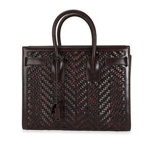 Saint Laurent Brown Woven Leather Small Sac De Jour
